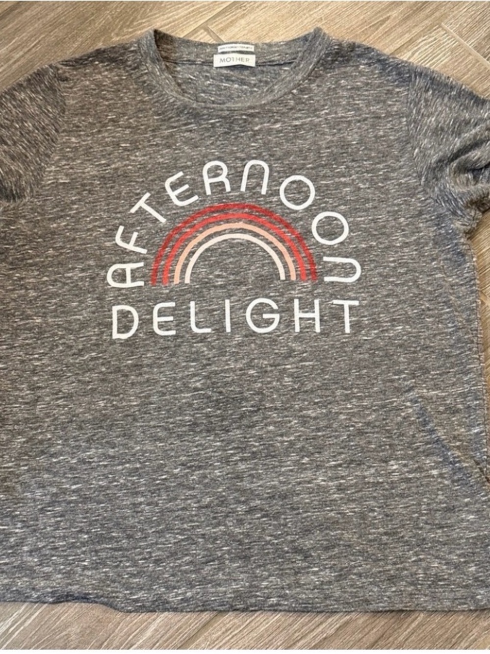 MOTHER Gray Short-Sleeve Tee with Red & Cream Rainbow Graphic